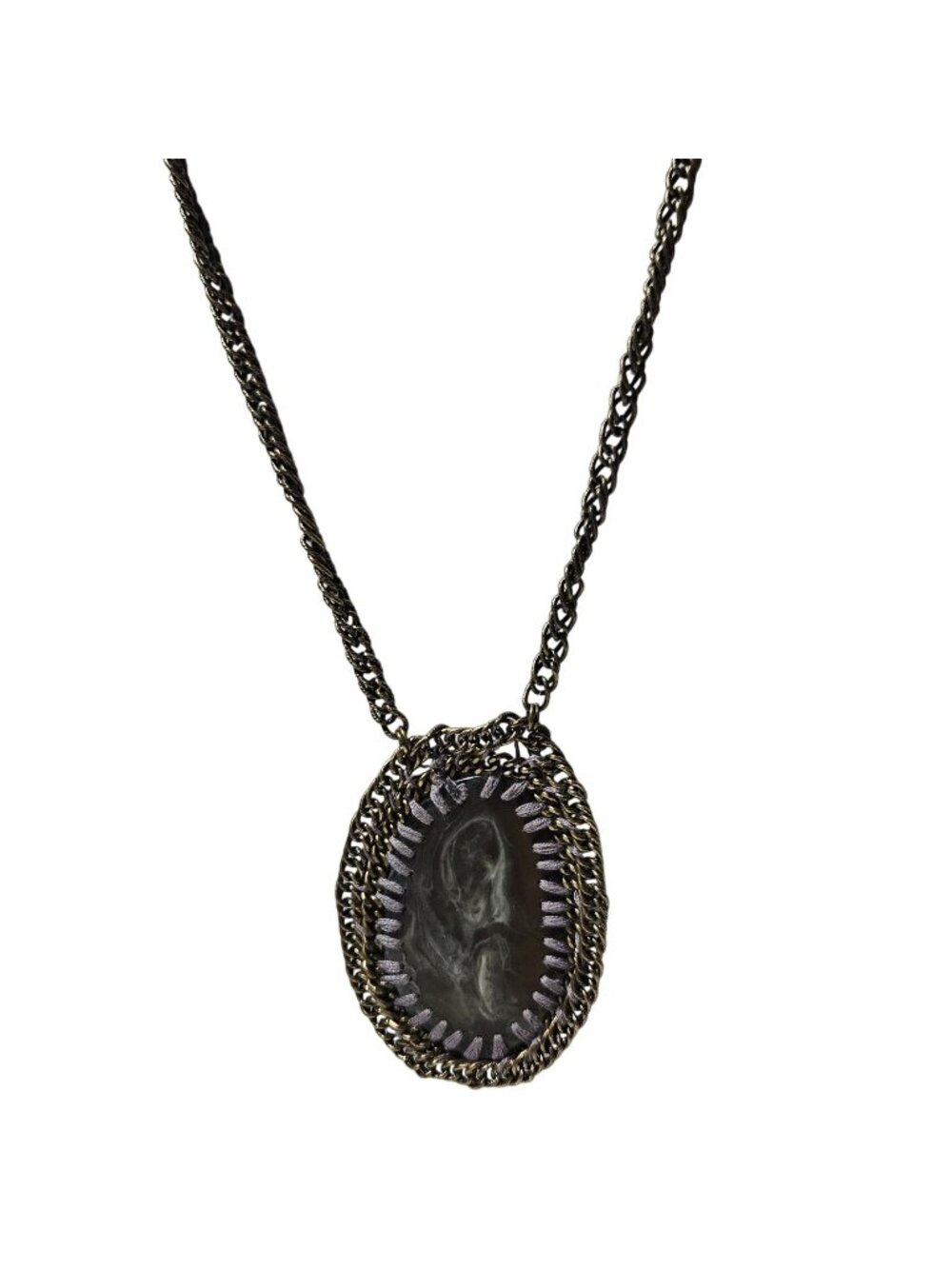 Vintage Marbled Pendant Necklace Chain Wrapped Industrial Brutalist Jewelry